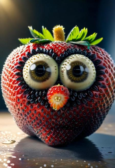 masterpiece, 4k, ray tracing, intricate details, highly-detailed, hyper-realistic, 8k RAW Editorial Photo.
A big monster strawberry made by perfect blackberrys, with cartoon big eyes, expressive,
,cinematic light, dramatic light, shallow depth of field, high budget, bokeh, cinemascope, multiple types of view