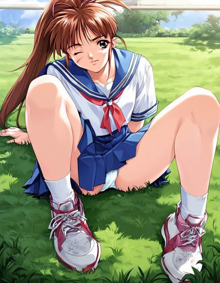 TanakaMisa, 1girl, soro, long hair, ponytail, brown hair, brown eyes, 