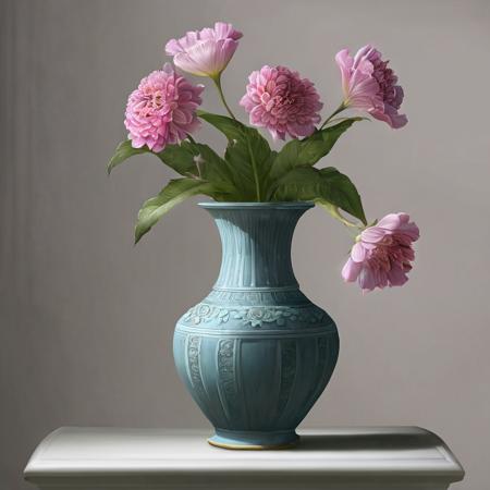 studio image in xx artstyle of an ancient vase with flowers in it