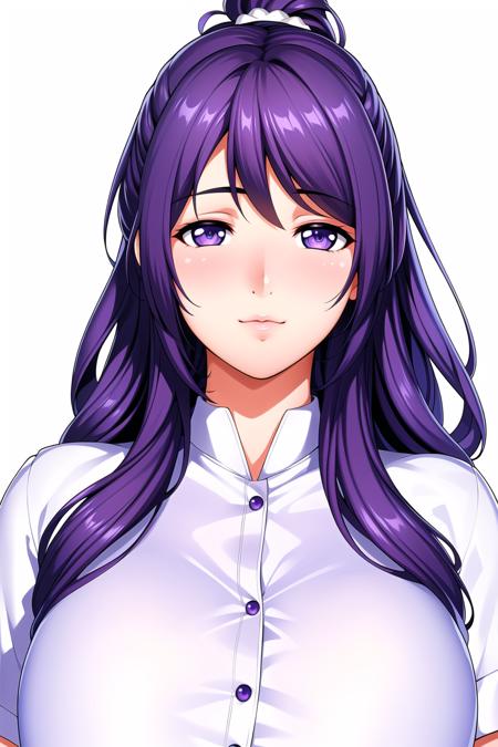 Simple White Background,
white_collared_shirt,short_sleeves,blue_shorts,belt, black_legwear,
<lora:ReiSuzukawa-V1:0.7>,
purple_long_hair, purple_Eyes,hair_between_eyes,ponytail,braid,
<lora:Oda_Non_Style-KK77-V2:0.3>,<lora:more_details:0.1>,
1 girl, 20yo,Young female,Beautiful Finger,Beautiful long legs,
Beautiful body,Beautiful Nose,Beautiful character design, 
perfect eyes, perfect face,expressive eyes,perfect balance,
looking at viewer,(Focus on her face),closed mouth, (innocent_big_eyes:1.0),(Light_Smile:0.3),
official art,extremely detailed CG unity 8k wallpaper, 
perfect lighting,Colorful, Bright_Front_face_Lighting,White skin,
(masterpiece:1.0),(best_quality:1.0), ultra high res,4K,ultra-detailed,
photography, 8K, HDR, highres, absurdres:1.2, Kodak portra 400, film grain, 
blurry background, bokeh:1.2, lens flare, (vibrant_color:1.2),professional photograph,
(Beautiful,large_Breasts:1.4), (beautiful_face:1.5),(narrow_waist),