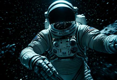 cinematic, space, space suit, ultra detailed, film grain, motion blur, blurry, low low quality, <lora:CinematicStyle_v1:.7>