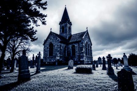 EdobChurchCemeteryCreepyNight church cemetery black sky in the dark with a full moon