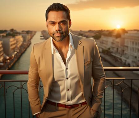 Nautical-themed (Photo:1.3) of (Ultrarealistic:1.3) <lora:Man_Men_FFashion:1> sacha dhawan a man <lora:Abhay-Deol_Sacha-Dhawan:1> in a tan suit standing on a balcony, sun behind him, inspired by Pablo Munoz Gomez, shot at golden hour, editorial photograph, midshot of a hunky, by Roman Bezpalkiv, by Artur Tarnowski, maxim sukharev, by Gabor Szikszai,Highly Detailed,(Mono Color:1.3) . Sea, ocean, ships, maritime, beach, marine life, highly detailed