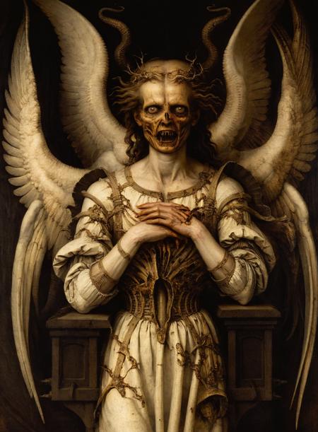 a renaissance painting of an angel,<lora:g1g3r:1>,horror,dreadful,