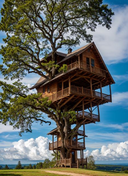 tree house in the clouds, masterpiece, best quality, highly detailed background, perfect lighting, best quality, 4k, 8k, ultra highres, raw photo in hdr, sharp focus, intricate texture, best quality, 4k, 8k, ultra highres,  sharp focus, intricate texture