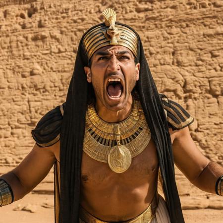 old testament pharaoh of egypt, looking down, screaming, angry