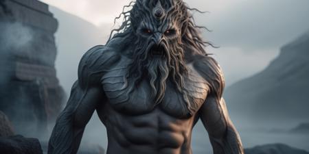 (greek mythology :1.5) monster, movie still, DOF, realistic, 8k detailed skin and hair, haze, halation, detailed, focus, fog, realism