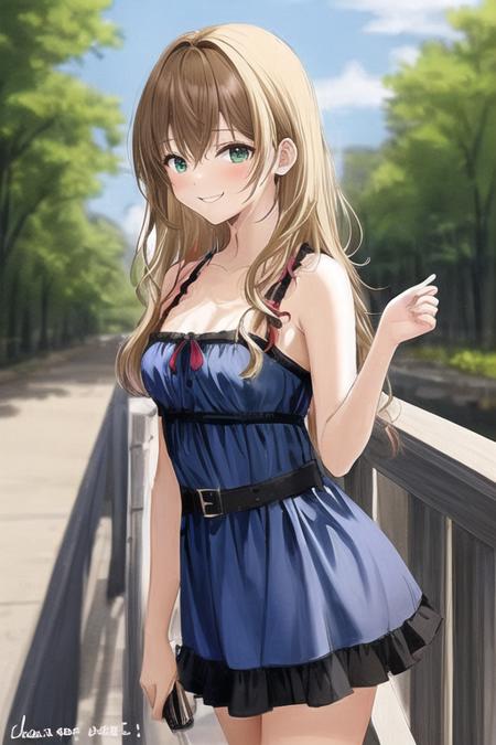 solo, woman, <<looking at viewer|looking away|looking to the side>> dark hair <<blonde streaks|red streaks|blue Streaks>>, wearing, {2$$ black|red|green|blue} dress, cute face, smirk, <<small breasts:0.5|medium breasts:0.5|Larrge breasts:0.5>>