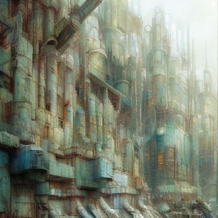 zplbc  watercolor landscape palace  by moebius Thomas W Schaller, Ali Cavanaugh, Charles Reid, banksy and Studio Ghibli