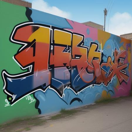 (Masterpiece of painting:1.3), modern streetart, graffitti art, writing, character, on a wall, huge, large, crazy painting, thick outlines, flat style, highlights, fadings, shading, (flat comic style character:1.3), simple color scheme, mascot, goblin, highly detailed, impressive, surprising, meaningful, fullscreen, taggings, frameless,