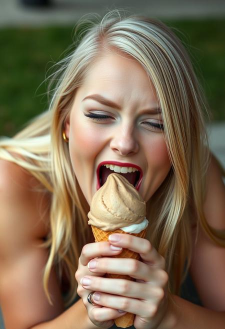 score_9, score_8_up,1 woman, cute, solo, MILF    blonde hair, green eyes,    all fours,  ice cream cone,   mouth open, pleasure, moaning, , full lips, eyes half closed,
, very detailed, detailed eyes,  high detailed texture, realistic, photorealistic, perfect eyes, real life realistic, ExpressiveH, Cinematic Film,