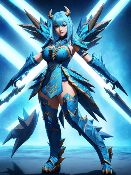 1girl, (beautiful human woman with blue skin) wearing a (zinogre:0.3 themed dress), full body pose, beautiful, extremely detailed, 4k <lora:zinogre46e:0.27>, cinematic lighting