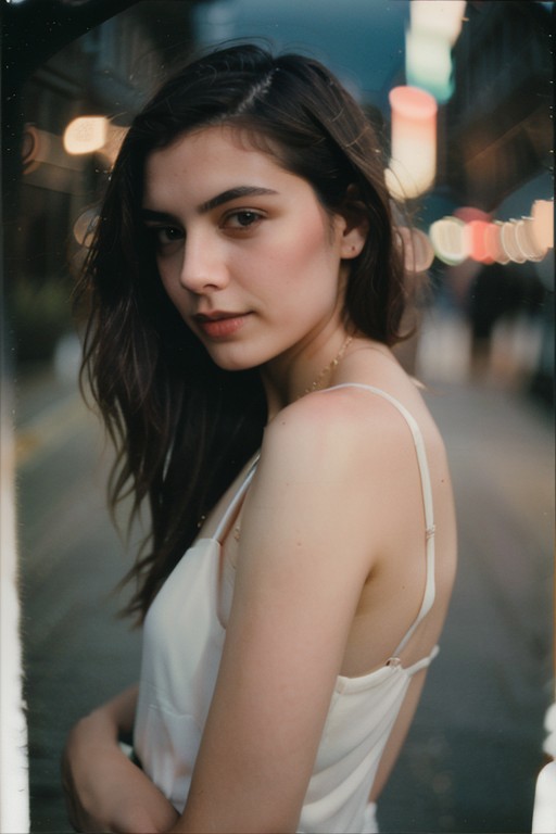 polaroid photo, night photo, photo of 24 y.o beautiful woman, pale skin, bokeh, motion blur