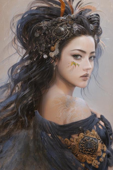 (Award Winning Digital Artwork:1.3) of (Masterpiece:1.3),(Relieving:1.3) a woman (amber heard:1) in black robe, laugh, flowers in hair, look in camera, epic, intricate details, hyperdetailed <lora:Romulo_Royo_v2_Delib:0.9>,CGSociety,ArtStation,(Fujifilm Superia:1.3)