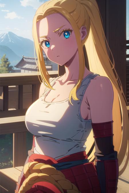 beatrixamerhauser, <lora:beatrix amerhauser s1-lora-nochekaiser:1>,
beatrix amerhauser, long hair, blue eyes, blonde hair, gloves, ponytail, (medium breast:1.2),
BREAK gloves, fingerless gloves, armor, japanese armor, tank top, white tank top,
BREAK outdoors,
BREAK looking at viewer,
BREAK <lyco:GoodHands-beta2:1>, (masterpiece:1.2), best quality, high resolution, unity 8k wallpaper, (illustration:0.8), (beautiful detailed eyes:1.6), extremely detailed face, perfect lighting, extremely detailed CG, (perfect hands, perfect anatomy),