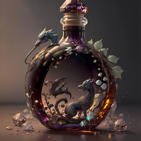 (masterpiece, top quality, best quality, official art, beautiful and aesthetic:1.2),(8k, best quality, masterpiece:1.2),CGbottlesw, no humans, gem, still life, grey background, book, simple background, blurry, crystal, blue gemstone, Ice Flower Pattern, Ice Flower Carving, blue glass, glass bottles, Metal flower carving,<lora:CGbottlesw_20230611232152:1>,