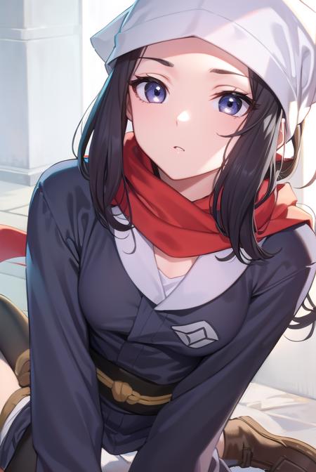 pokemonakari, <lora:pokemonakari-lora-nochekaiser:1>,
pokemonakari, black hair, (grey eyes:1.5), long hair, ponytail, sidelocks, (small breasts:1.2),
BREAK black pantyhose, black undershirt, brown footwear, head scarf, jacket, loose socks, pantyhose, red scarf, sash, scarf, shoes, socks, white headwear, white pantyhose,
BREAK looking at viewer, (full body:1.2), upper body,
BREAK outdoors, city, sky,
BREAK <lyco:GoodHands-beta2:1>, (masterpiece:1.2), best quality, high resolution, unity 8k wallpaper, (illustration:0.8), (beautiful detailed eyes:1.6), extremely detailed face, perfect lighting, extremely detailed CG, (perfect hands, perfect anatomy),