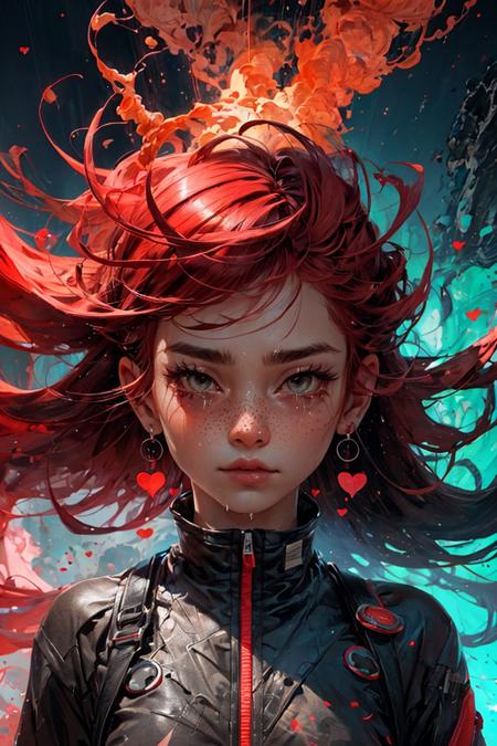 red hair, long hair, freckles, earrings,
(upper body:1.1), particles, sparkles, flames, tears, (crying:1.1), (wet face:1.1),
(torn clothes:1.2), abstract,
bangs, hearts,
<lora:more_details:0.3>
<lora:3DMM_V11:0.35> 3DMM
<lora:Unleashed_V1.5:1.3>  
 <lora:LAS:0.5> cloud,colorful,, shiny, shiny hair, shiny skin, shiny clothes