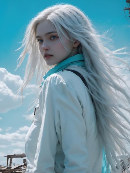 (dramatic, gritty, intense:1.4),masterpiece, best quality, 32k uhd, insane details, intricate details, hyperdetailed, hyper quality, high detail, ultra detailed, Masterpiece, super vista,
abandoned1girlsololong hair(white hair:1.4)
A shot with tension(sky glows cyan,Visual impact,giving the poster a dynamic and visually striking appearance:1.2),
 <lora:XL~Q?-_Bpo:0.7>