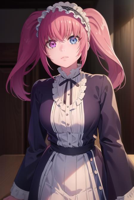 erimimushibami, <lora:erimi mushibami s2-lora-nochekaiser:1>,
erimi mushibami, long hair, blue eyes, twintails, pink hair, (pink eyes:1.3), (heterochromia:1.5),
BREAK hairband, gothic, hairband,
BREAK indoors, classroom,
BREAK looking at viewer, (cowboy shot:1.5),
BREAK <lyco:GoodHands-beta2:1>, (masterpiece:1.2), best quality, high resolution, unity 8k wallpaper, (illustration:0.8), (beautiful detailed eyes:1.6), extremely detailed face, perfect lighting, extremely detailed CG, (perfect hands, perfect anatomy),