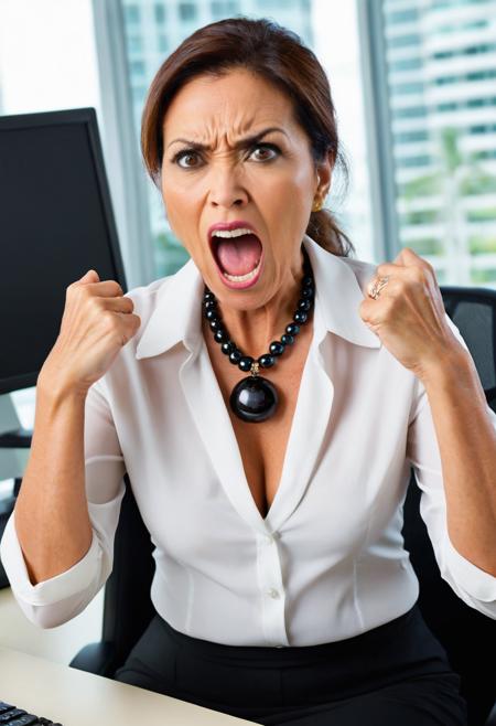 breathtaking slim 54yo, Nauruan female supervisor, toxic boss, wearing business attire, extremely annoyed at her employee, meltdown, screaming, yelling and gesturing at the viewer, putting the viewer in its place, (giant neck tendons:1.1), (huge neck veins:1.1), wearing a bead statement necklace, high resolution, skin textures, (detailed hands:1.1), (beautiful angry eyes:1.1), intense light, office . award-winning, professional, highly detailed, cinematic photo slim 54yo, Nauruan female supervisor, toxic boss, wearing business attire, extremely annoyed at her employee, meltdown, screaming, yelling and gesturing at the viewer, putting the viewer in its place, (giant neck tendons:1.1), (huge neck veins:1.1), wearing a bead statement necklace, high resolution, skin textures, (detailed hands:1.1), (beautiful angry eyes:1.1), intense light, office . 35mm photograph, film, bokeh, professional, 4k, highly detailed, texture slim 54yo, Nauruan female supervisor, toxic boss, wearing business attire, extremely annoyed at her employee, meltdown, screaming, yelling and gesturing at the viewer, putting the viewer in its place, (giant neck tendons:1.1), (huge neck veins:1.1), wearing a bead statement necklace, high resolution, skin textures, (detailed hands:1.1), (beautiful angry eyes:1.1), intense light, office top down close-up, slim 54yo, Nauruan female supervisor, toxic boss, wearing business attire, extremely annoyed at her employee, meltdown, screaming, yelling and gesturing at the viewer, putting the viewer in its place, (giant neck tendons:1.1), (huge neck veins:1.1), wearing a bead statement necklace, high resolution, skin textures, (detailed hands:1.1), (beautiful angry eyes:1.1), intense light, office, cute, delicate, charming, surreal, highly detailed, sharp focus, glamorous, intricate, elegant, complex, fabulous, colorful, amazing, joyful, dramatic ambient color, epic, gorgeous, very inspirational, stunning, inspired, rich deep aesthetic, pretty