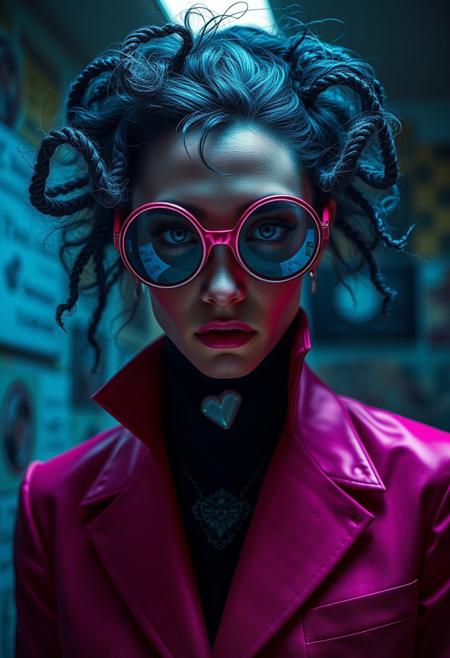A mysterious, otherworldly figure, 
vibrant documentary realism, surreal fashion portraiture, exaggerated saturated colors, cinematic and dreamlike lighting, mundane scenes with glamorous details, offbeat and humorous elegance, flash-heavy hyper-real aesthetic, sculptural poses, social critique meets surreal beauty