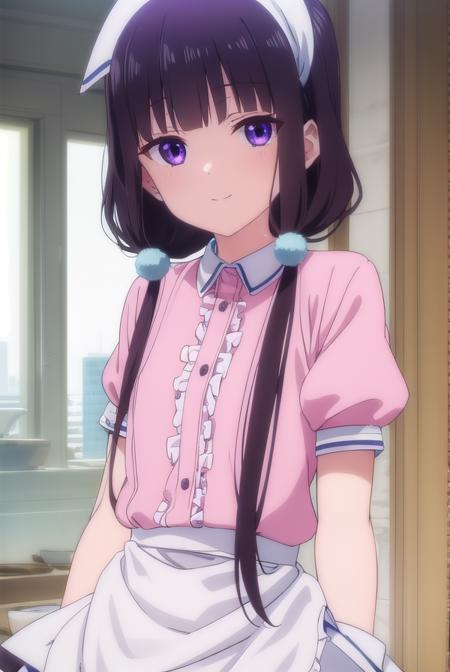 maikasakuranomiya, <lora:maika sakuranomiya s1-lora-nochekaiser:1>,
maika sakuranomiya, long hair, black hair, hair ornament, twintails, (purple eyes:1.1), low twintails, smile,
BREAK skirt, shirt, thighhighs, gloves, short sleeves, pleated skirt, frills, shoes, puffy sleeves, white gloves, black footwear, uniform, apron, white thighhighs, puffy short sleeves, zettai ryouiki, waist apron, white apron, pink skirt, pink shirt, frilled apron, waitress, head scarf,
BREAK indoors, restaurant,
BREAK looking at viewer, (cowboy shot:1.5),
BREAK <lyco:GoodHands-beta2:1>, (masterpiece:1.2), best quality, high resolution, unity 8k wallpaper, (illustration:0.8), (beautiful detailed eyes:1.6), extremely detailed face, perfect lighting, extremely detailed CG, (perfect hands, perfect anatomy),