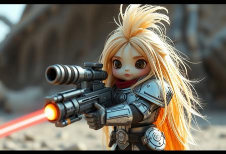 a long haired onion in futuristic armor holding a laser canon, cute, scene from a science fiction movie