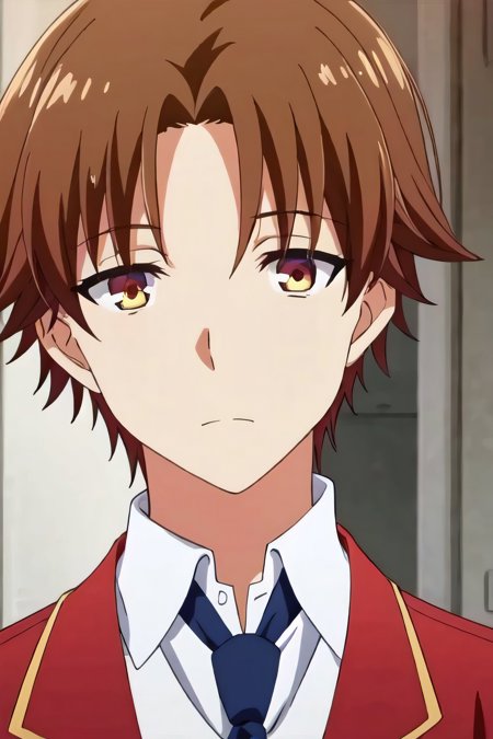 ayanokoji kiyotaka, 1boy, anime boy, brown hair, anime, boy, brown eyes, closed mouth, school uniform, indoors, eye contact, looks at the viewer, outside, looks to the side, school sports uniform, evening, open mouth, night, closed eyes, sitting with his head propped on his hand, he sits with his hands folded in the castle thoughtfully, side view, casual clothing, naked male torso
