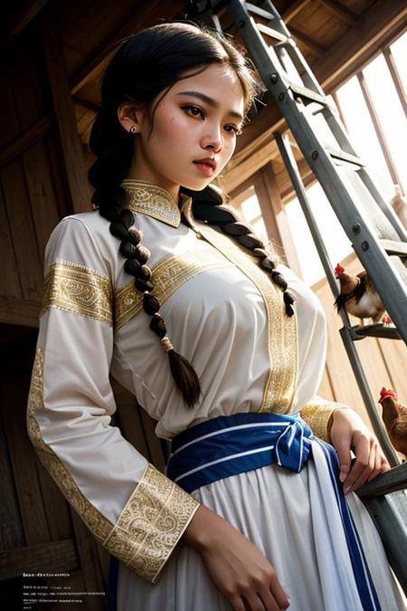 beautiful native african woman (Asm44Abuly4z31d:.99), beautiful hair, (( Ladder braids :1.2)), ((portrait)), (closeup:1.2), ((from the waist up)), ((( hen house ))), natural skin texture, (( Barong Tagalog  :1.2)), 24mm, 4k textures, soft cinematic light, adobe lightroom, photolab, hdr, intricate, elegant, highly detailed, sharp focus, ((((cinematic look)))), soothing tones, large enormous sagging breasts, insane details, intricate details, hyperdetailed, low contrast, soft cinematic light, exposure blend, hdr, faded, nsfw (( convenient_censor:1.2))