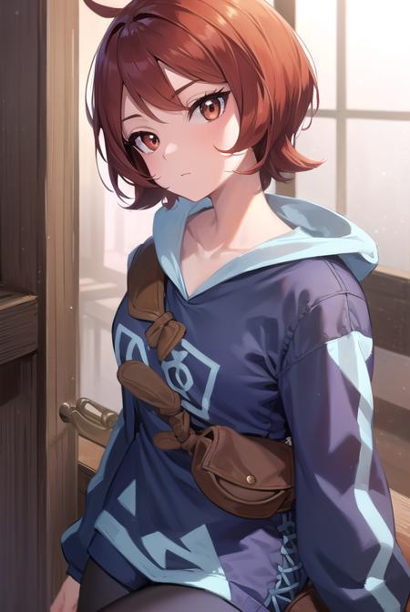 pokemonarezu, brown hair, cowlick, short hair, (brown eyes:1.5), black footwear, boots, collarbone, diamond clan outfit, jacket, long sleeves, pantyhose,