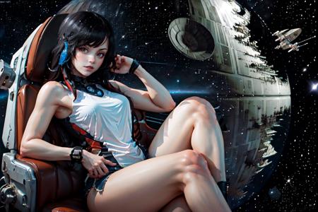 Highly detailed, High Quality, Masterpiece, beautiful,  spacecraft, space, scenery, epic, laser,
BREAK destroyed death star,  <lora:DeathStar:1.0>
BREAK Nevin, red eyes, <lora:Char_OC_Nevin:0.75>, spacesuit, 1girl,