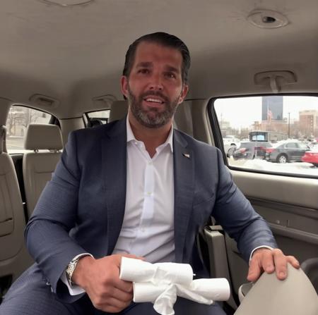 <lora:Donald Trump Jr. -(Trigger is Donjr Person):1>donjr person (driving a toilet car:1.9) out of the parking lot of a fancy nyc restaurant. The toilet car rolls of toilet paper visible.