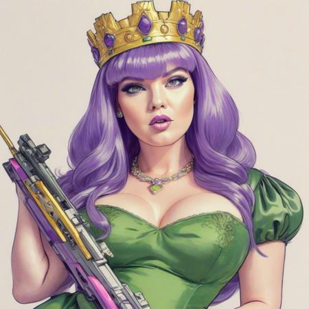 crown green dress purple hair