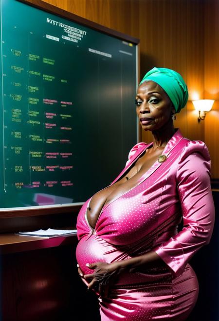 ()Hyoer Realistic:2.0)Polaroid picture of 
a hyper realistic Movie Still of (80 years old ((busty:1.3)) (((african american))) women) 
 of a group of stern, suited College Board of Trustees (Standing exposing large breasts ),  tiny microskirt that barely covers her ass:1.3) (hyperPregnant:3.3)their (possessed glowing eyes:1.70) glazing over as they fall under the hypnotic spell of a circle of Alpha Kappa Alpha Sorority Sisters.
The  (70 year old busty african american sorority sisters standing in front of the Board, resplendent in their pink and green attire:1.85) , gaze intensely at the trustees, their hands weaving intricate patterns in the air as they chant in unison.( The trustees' faces slacken, their pupils dilating as they succumb to the sisters' mesmerizing power:1.65)
(In the background, a giant budget spreadsheet displays a rapidly increasing total, the numbers spinning wildly out of control as the trustees, now completely entranced, nod in unison to allocate infinite funds to the Greek Life budget.:2.00) (Capture the surreal, mind control::2.80)