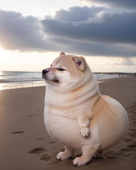 small cute cheems kawaii <lora:BBCheems_10_10:.8> outdoors standing on the beach  <lora:weight_slider_v2:2.5> cinematic beautiful sunset  <lora:skin_tone_slider_v1:-5>