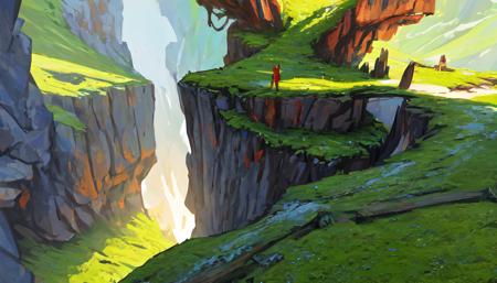 Conceptart,Concept Art,SamWho,mksks style, green moss, species, overlooking chasm, volcano