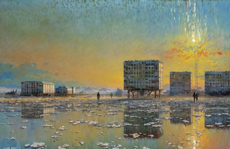 (impressionism:1.15), salt flat, russian panel houses, (john berkey:1.2), rural, scene painting,scenery,a painting, <lora:russian_panel_houses_v105:1.1>,