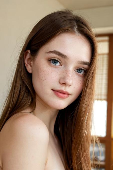 (18 years old:1.1), young and gorgeous,RAW Photograph, dslr, soft lighting, high quality, film grain, Fujifilm XT3, insane details, masterpiece, 8k, 35mm photograph, dslr, kodachrome, vignette, vintage, Kodachrome, Lomography, stained, highly detailed,  freckles, innocent, pale,  detailed skins,  (topless:1.1),  pouting, blue eyes,  pink rouge, red  hair between eyes, library, warm light, from below,perfect facial ratios, perfect facial features, full cheeks, blush on cheeks, all attention given to the face, emphasizes on the cute chubby cheeks, Soft and smooth skin texture, shiny skin, flawless complexion, shiny eyes, eyelashes, natural eyebrows, rosy lips, cute small nose, cute face shape, warm and inviting smile, natural lighting, gentle shadows, detailed hair strands, silky hair, hair on the sides framing the face, glossy highlights on the hair, rich and vibrant colors, vibrant and warm background, complementary colors to enhance the girl's features, captivating expression, engaging eyes, intricate details on eyelids and lashes, flawless complexion,realistic detailed skin, Life-like textures, minute details, every aspect of the face made clear and visible, picture fills the canvas, (shiny skin), , pale skin, crystal hair full body, high heels, solo, beautiful eyes, perfect eyes , (closed mouth:1.3), extravagant, ornate, designer, opulent, picturesque, lavish,