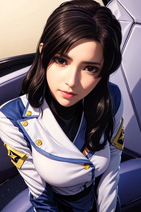 (Night:1.7),a space battleship in space,
sitting on a White_armchair,
military uniform, military,jacket,blue and white uniform,Skirt,
<lora:Murrue_Ramius_Destiny-KK77-V1:0.7>, (black_pantyhose:1.3),<lora:Sengoku_Conquerors_Blade-KK77-V1:0.3>,
bangs,brown_hair, long_hair,red eyes,lipstick,makeup,
1 girl,20yo,female,Beautiful Finger,Beautiful long legs,Beautiful body,Beautiful Nose,Beautiful character design, perfect eyes, perfect face, Japanese,cosplay,
looking at viewer, (innocent_big_eyes:1.0),alluring,embarrassed, shy,light smile,
official art,extremely detailed CG unity 8k wallpaper, perfect lighting,Colorful, Bright_Front_face_Lighting,
(masterpiece:1.0),(best_quality:1.0), ultra high res,4K,ultra-detailed,
photography, 8K, HDR, highres, absurdres:1.2, Kodak portra 400, film grain, blurry background, bokeh:1.2, lens flare, (vibrant_color:1.2)
(Beautiful,large_Breasts:1.0), (beautiful_face:1.5),(narrow_waist),