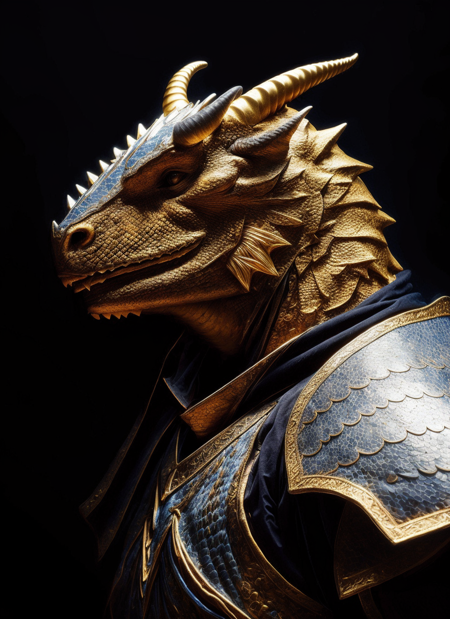 dragonborn, male, horns, solo, scales, armor, tail, shoulder armor, pauldrons, upper body, closed mouth, black background
, ((masterpiece, best quality)), (photorealistic:1.4)  <lora:dragonborn_offset:1>