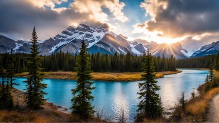 best quality,masterpiece,highers,4k,8k,realistic,
banff,blue sky,bush,cloud,cloudy sky,day,field,forest,grass,horizon,lake,landscape,mountain,mountainous horizon,nature,outdoors,path,river,road,scenery,sky,sunlight,tree,water,banff