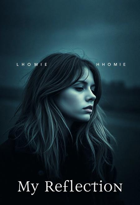 high quality design aesthetics, blues rock, grunge, dynamic, detailed, alternative indie blues rock pop album cover, melancholic, young white woman, melancholic, artist name "Homie", album title "My Reflection"