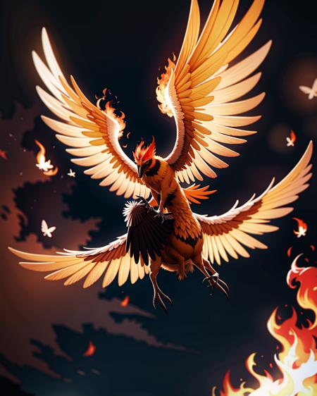 ((masterpiece), best quality, high quality, professional quality, highly detailed, highres, perfect lighting, natural lighting), phoenix, bursting into flames, taking flight from tree branch