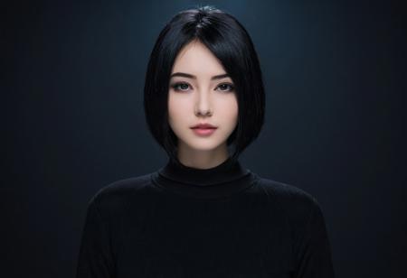 A beautiful young hacker girl from the Deep WEB underworld. Short black hair and dark clothes.