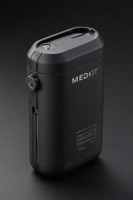 medkit "medkit" for camping in black, ((daniellepik)), ((lemanoosh)), product shot, sleek minimalist futuristic product design <lora:Sleek_Product_Design:1>