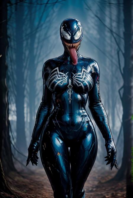 masterpiece, highly detailed skin, hdr, 8k, best quality, high quality, highres, solo,
CARTOON_MARVEL_she_venom_ownwaifu, www.ownwaifu.com,
symbiote, breasts, teeth, sharp teeth, tongue, long tongue, tongue out, large breasts, curvy, narrow waist, tall female, thick thighs, muscular female, thigh gap,
bodysuit, skin tight, superhero, monster girl, silk, latex, black bodysuit, covered navel, mask, no eyes, shiny, cameltoe,
<lora:CARTOON_MARVEL_she_venom_ownwaifu-15:1> ,
vibrant, fantasy, detailed, epic, heroic, cinematic photo undefined, 35mm photograph, film, bokeh, professional, 4k, highly detailed