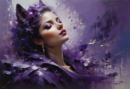 purple wolf, masterpiece, award wining, trending, , high quality, delicate, oil painting, by Jeremy Mann, Pino Daeni