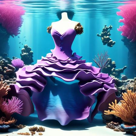 3D render of  dress   underwater,  masterpiece, cute