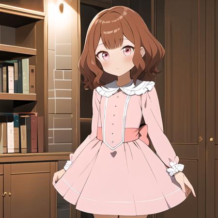 <lora:MimiAtachi-05:1>, (extremely detailed:1.3),(highly detailed:1.2),(best quality:1.2),(masterpiece:1.2), MimiAtachi, 1girl, solo, brown hair, short hair, pink eyes, pink dress, long sleeves, dress, bow, frills,